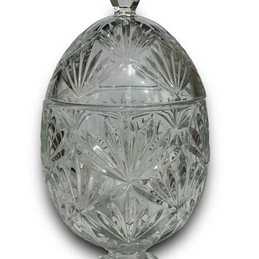Teleflora Crystal Egg Shaped Pedestal Candy Dish with Lid Jewelry Trinket Dish